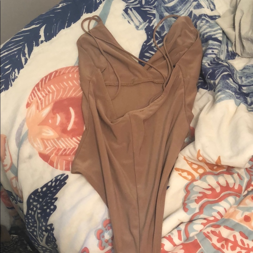 Forever 21 gold/tan strappy body suit